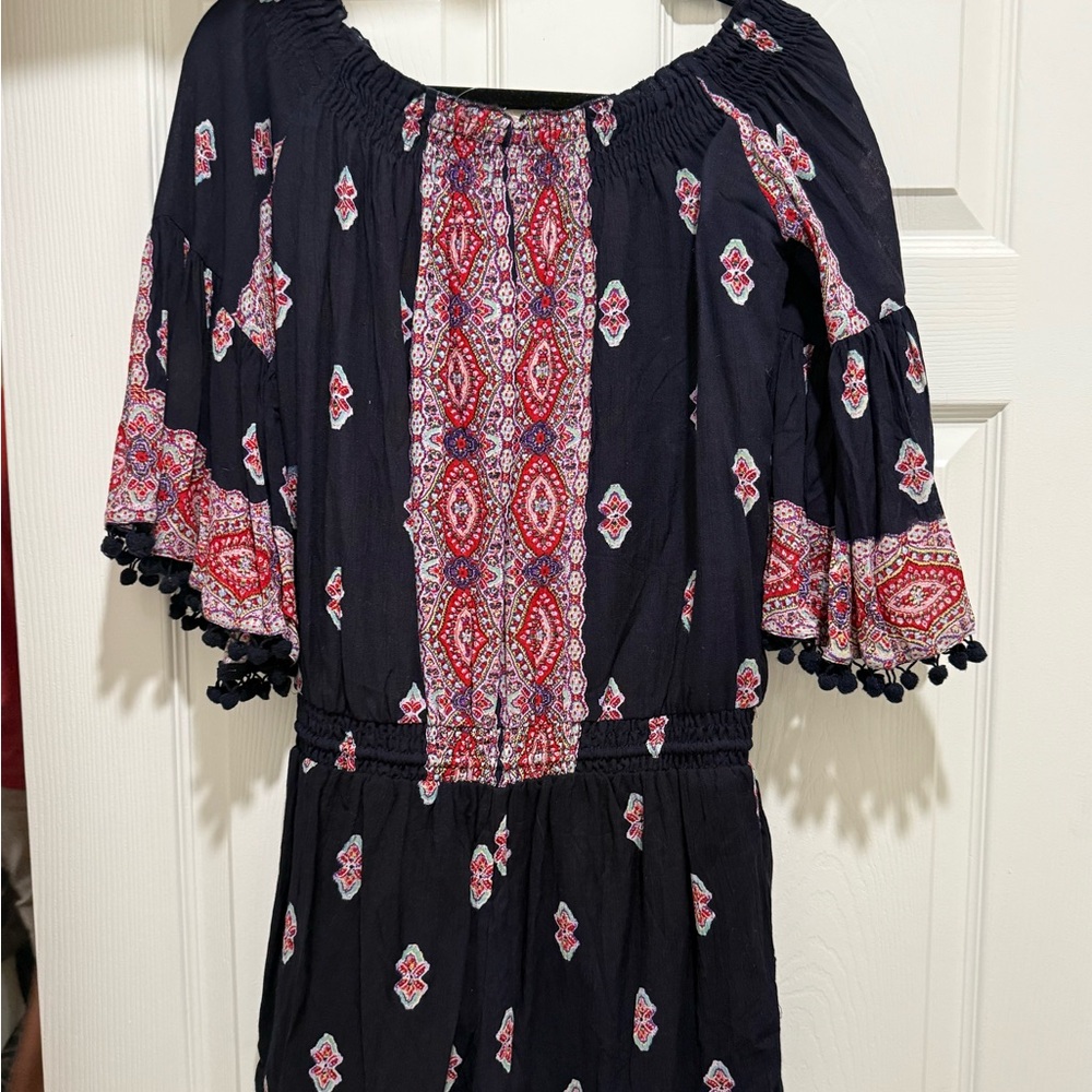 Anthropologie Navy Romper with Red & White Paisley Print - Picture 4 of 4